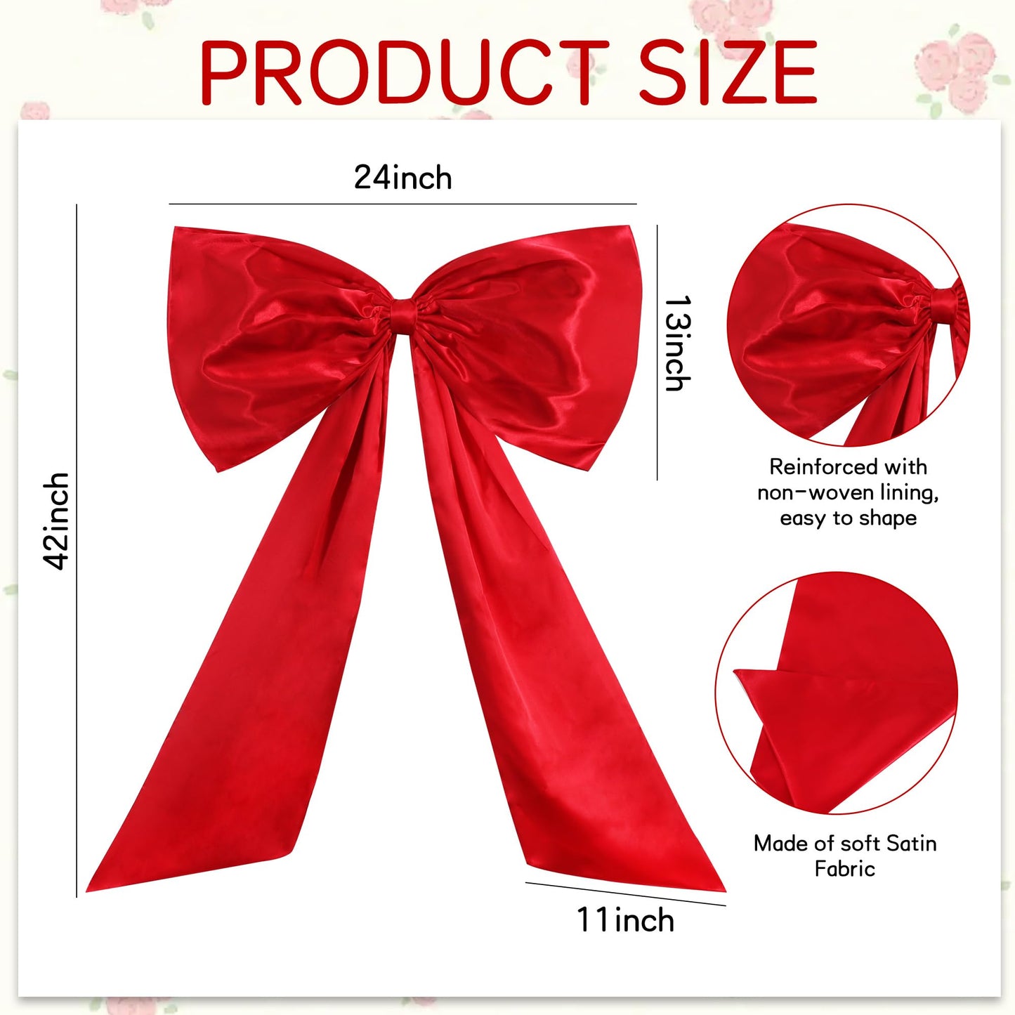 TONIFUL 24 x 42 Inch Giant Red Bow Large Bow for Tree Room Wall Front Door Car Photo Backdrop Decor Valentines Decoration Christmas Birthday Wedding Baby Shower Outdoor Decorations