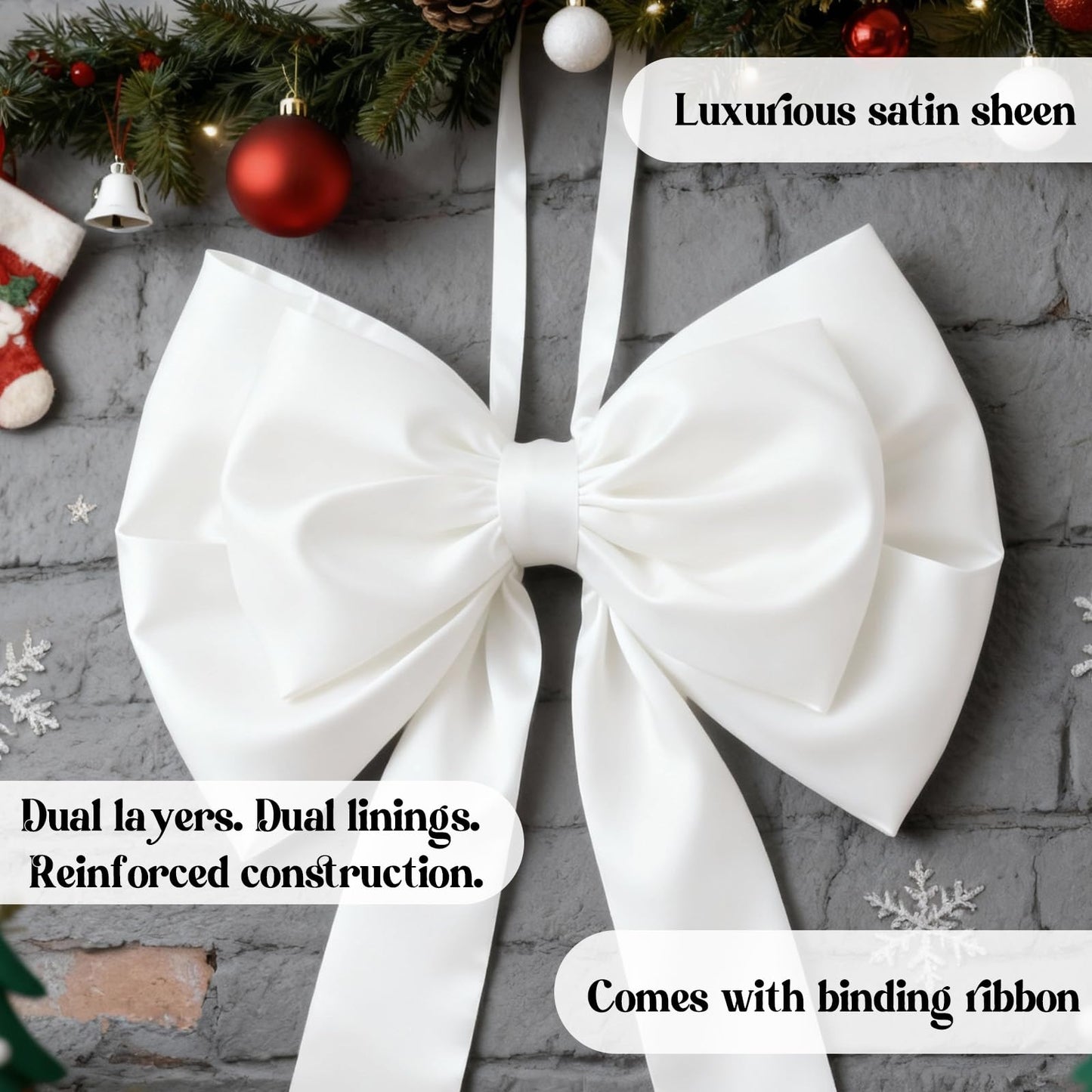 Froova Giant White Bow Decor 75x19 Inch Christmas Tree Topper Decoration Big Bows for Home Coquette Room Decor Room Wall Backdrop Ribbon Tie for Wedding Christmas Birthday Party Baby Shower Supplies