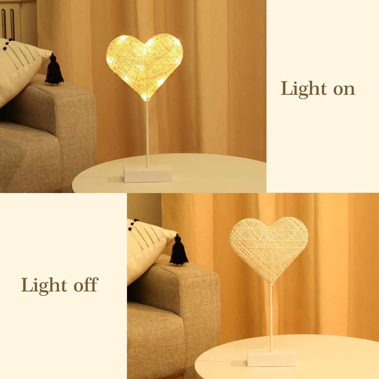 Lewondr Heart Decorative Table Lamp, Valentines Day LED Light Winding Cotton Thread Night Lamp for Bedroom, Battery Powered Desk Lamp for Galentine's Day Romantic Gifts for Women Home Decorations