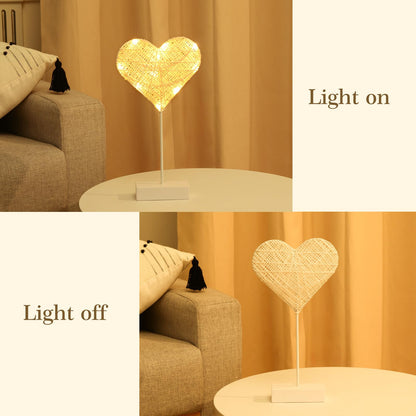 Lewondr Heart Decorative Table Lamp, Valentines Day LED Light Winding Cotton Thread Night Lamp for Bedroom, Battery Powered Desk Lamp for Galentine's Day Romantic Gifts for Women Home Decorations