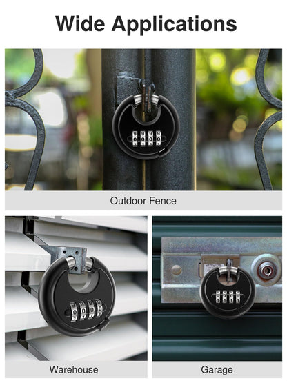 Puroma Combination Lock, 4 Digit Disc Padlock with Hardened Steel Shackle, Keyless Heavy Duty Combo Lock for Outdoor Sheds Fence, Gate Hasps, Storage Unit, School Gym Locker (2 Pack, ‎Black)