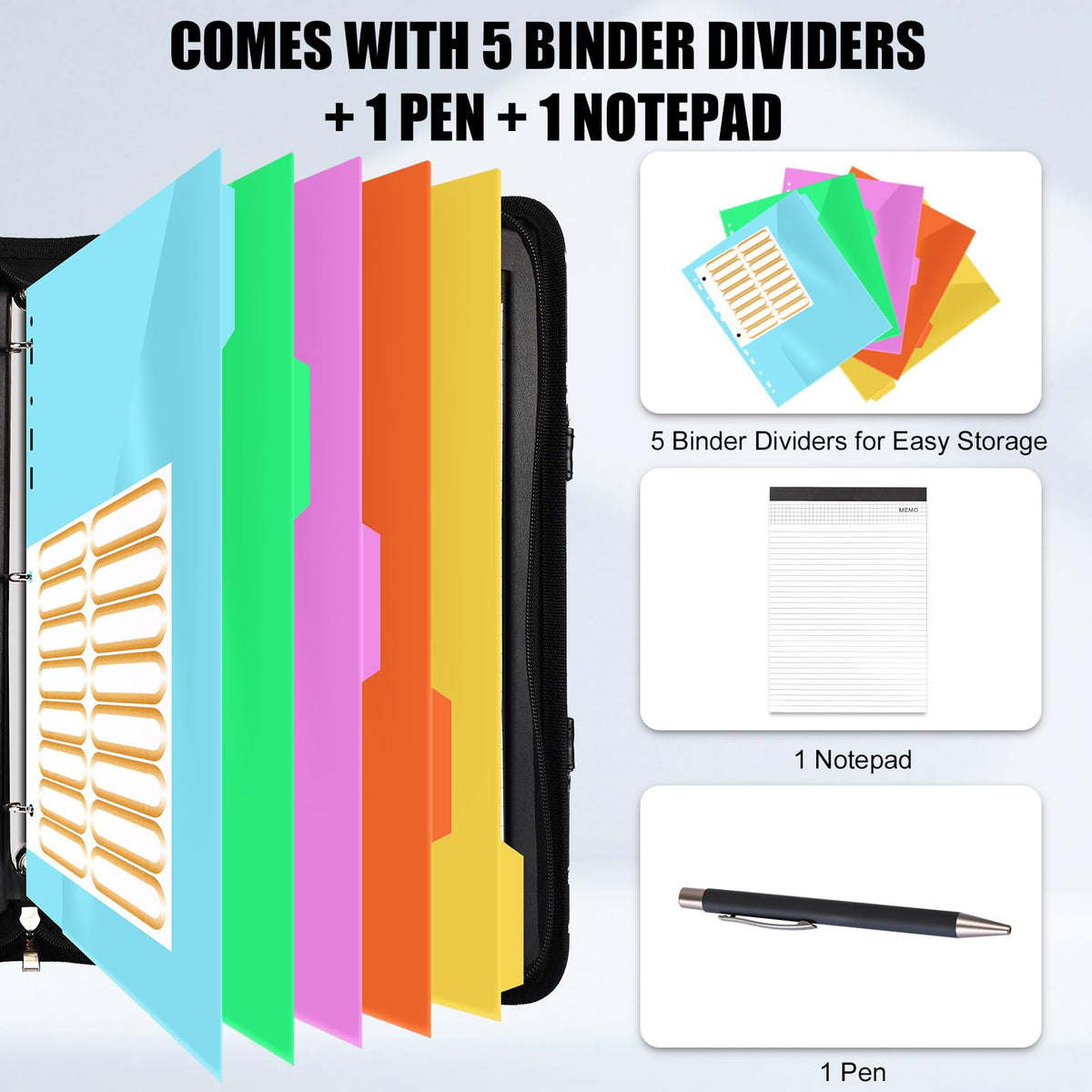 NATISERAUM Portfolio Binder 3 Ring Includes Pen and 5 Dividers with 10 Pockets, Padfolio Organizer with Magnetic Handle for Men and Women, Includes A4 Notepad for Business, School, Work