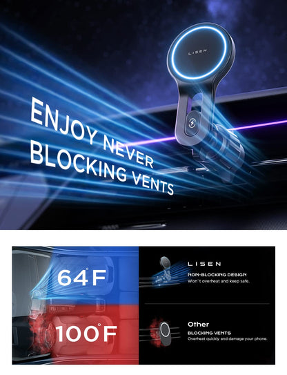 LISEN for iPhone 17 MagSafe Car Mount Charger, [Safer & Faster] Vent Magnetic Wireless Car Charger, Car Vent Phone Mount Charger Fits iPhone 17Pro/ Max/Air 16 15 14 13, Samsung with MagSafe Case
