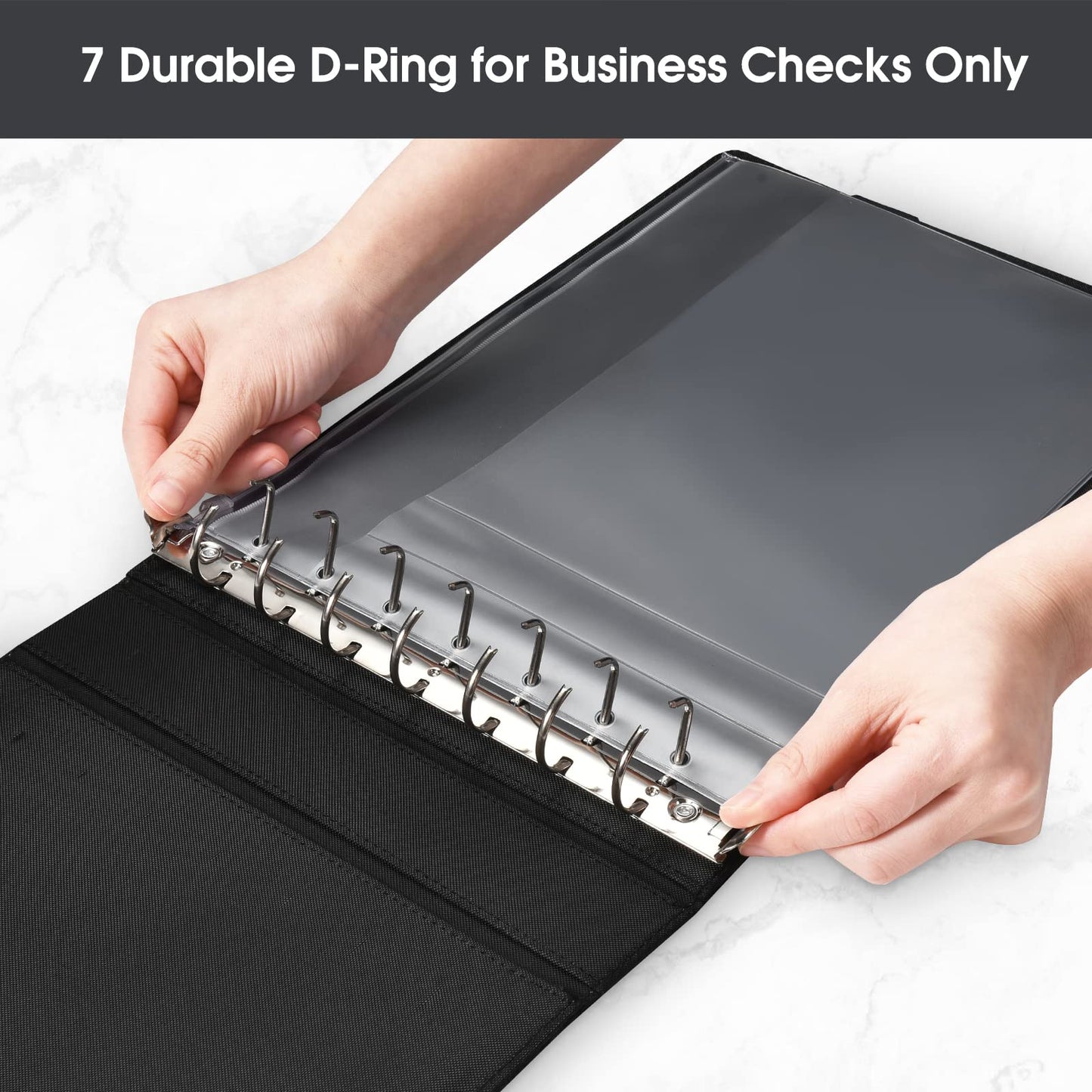 7 Ring Executive Business Check Binder 600 Checks Capcity for 9" x 13" Sheets, PU Leather Checkbook Holder with Zip Pouch