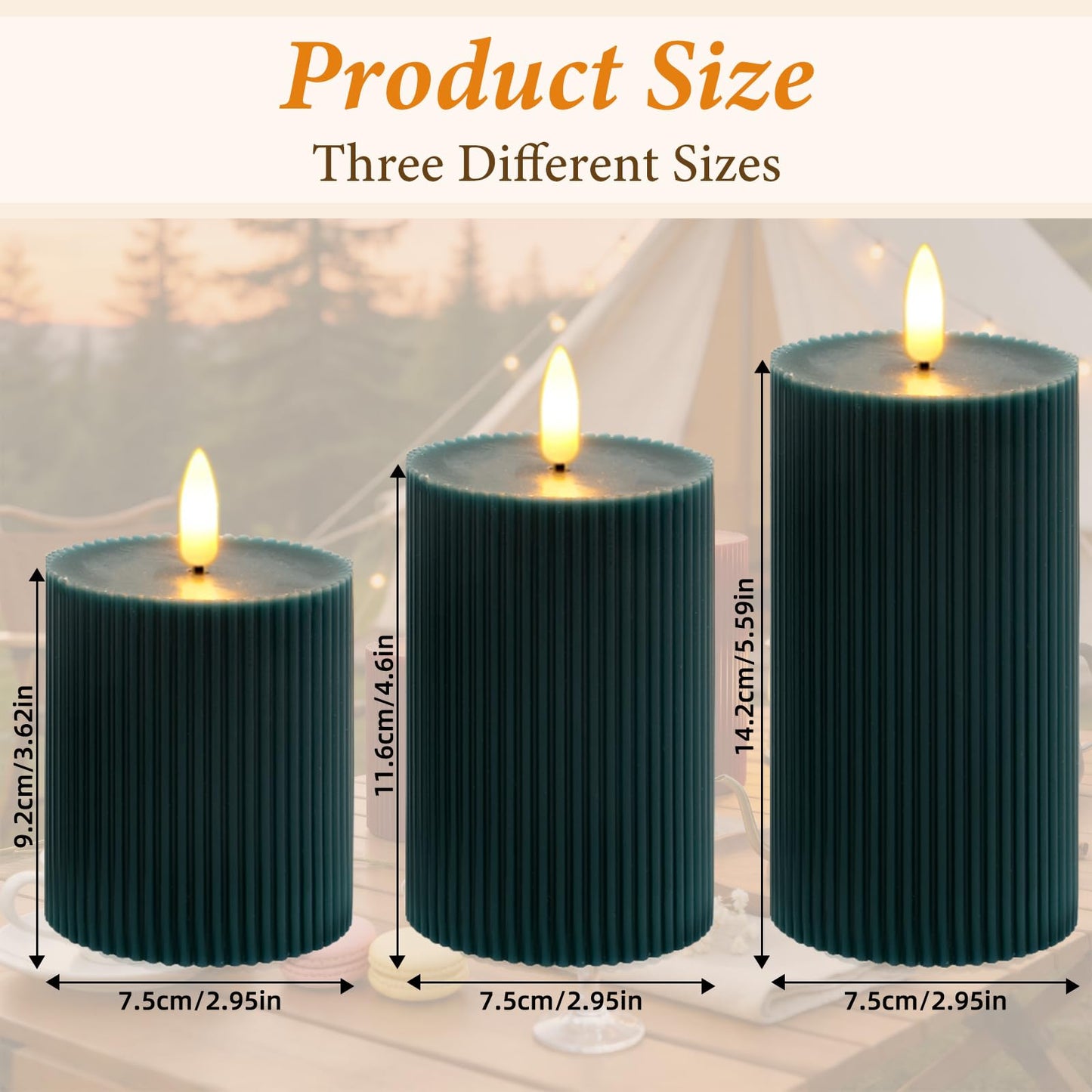 KiimLaa Christmas Green Ribbed Flameless Pillar Candles with Remote, Real Wax Flickering LED Candles Battery Operated with Timer, Set of 3 LED Candles for Wedding, Party, Dinner, Home Decor