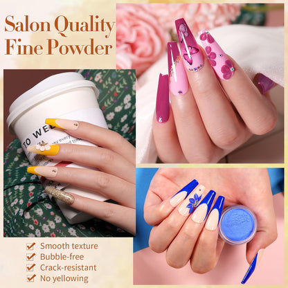 BORN PRETTY Acrylic Nail Kit - Acrylic Powder (Clear, White, Pink) & Liquid Set with Nail Forms, Brush Pen, File & Glass Container - Beginner Friendly