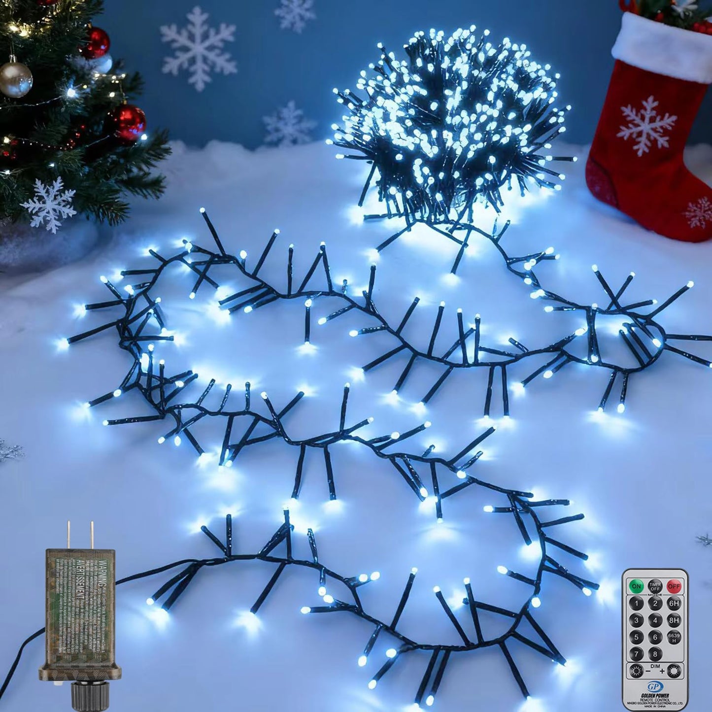 Christmas Cluster Lights Plug-in -52FT 800 LED Firecrackers String Lights,8 Modes Timer Waterproof Twinkle Fairy Lights for Christmas Tree Garland Party (Cool White)