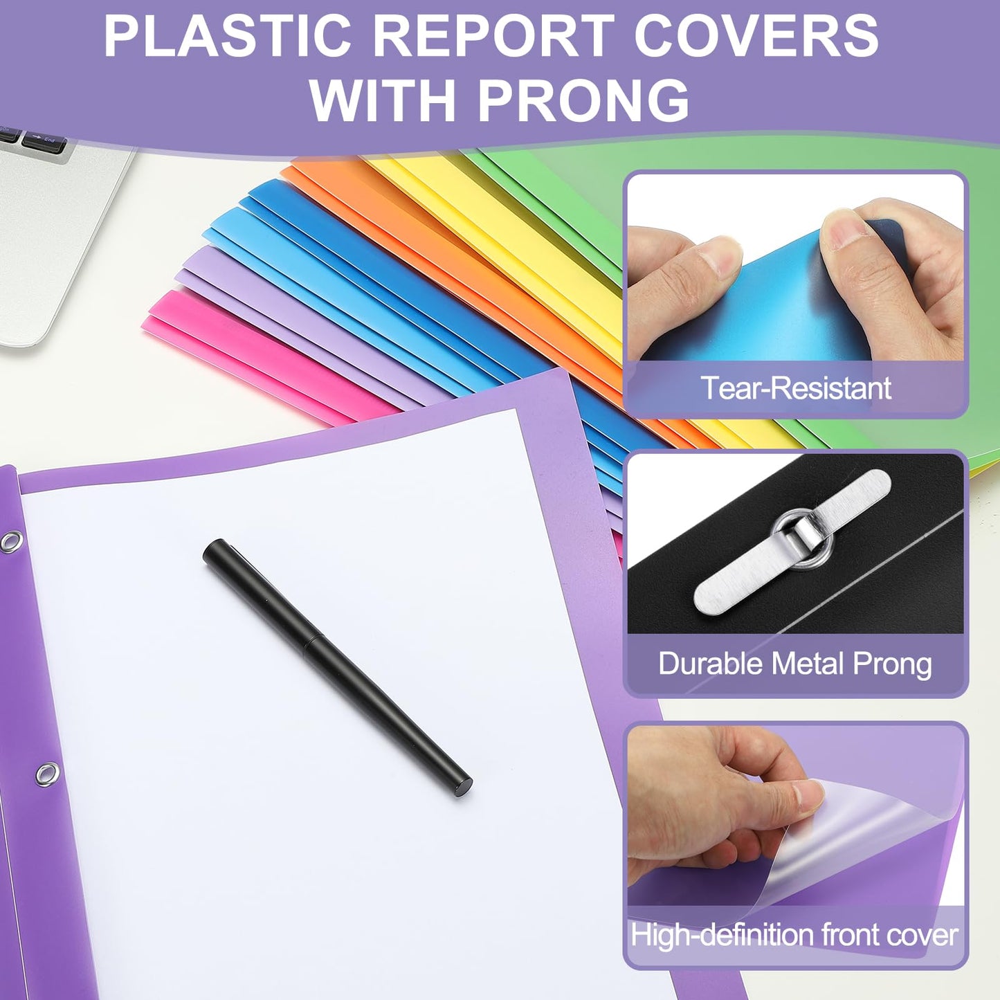 PATIKIL Plastic Report Covers with Prong, 5 Pcs 80 Sheet Clear Front Presentation Binders with 3 Metal Prong Fasteners Report Folder for Resume Documents Files Letter, Orange