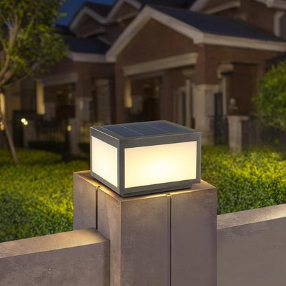 Outdoor Solar Post Light, Solar Column Lights, Pillar Lights LED Fence Deck Cap Lamp for Flat Surface Patio Garden Decoration, Modern Pillar Lamp with IP65 Waterproof Light Source（10"x10"）