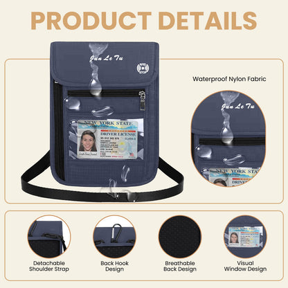 ROOSALANCE Passport Holder for Travel, RFID Passport Wallet with Visual Window Design, Multifunctional Document Organizer, Waterproof Travel Pouch Neck Wallet for Men and Women, Navy Blue
