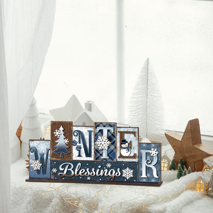 Amyhill Winter Table Decoration Merry Winter Tiered Tray Decor Reversible Centerpiece Decorative Snowman Snowflake Santa Claus Gingerbread Block Signs Farmhouse Christmas Decoration for Kitchen Shelf