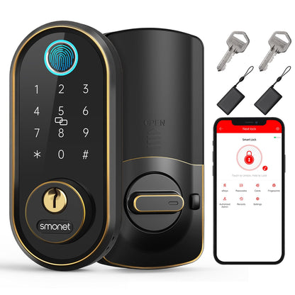 Smart Keyless Entry Door Lock - Fingerprint Electronic Deadbolt Touchscreen Keypad SMONET Biometric Digital Bluetooth Door Lock Smart Deadbolt Compatible with Alexa for Homes and Hotel