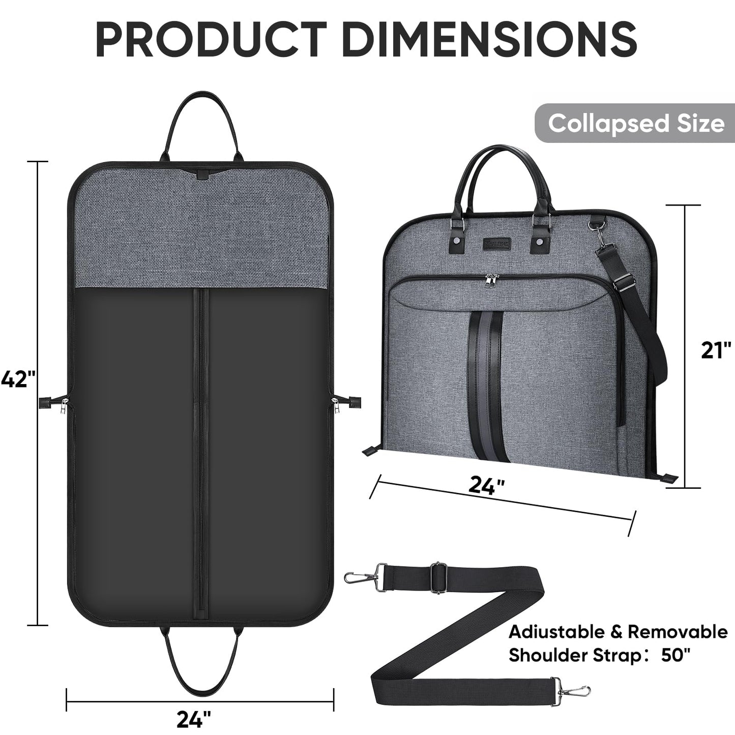 BALEINE Travel Garment Bag, Travel Suit Bag for Men, Water Resistant Carry on Garment Bag for Hanging Clothes, Garment Duffel Bag for Travel Business (Grey)