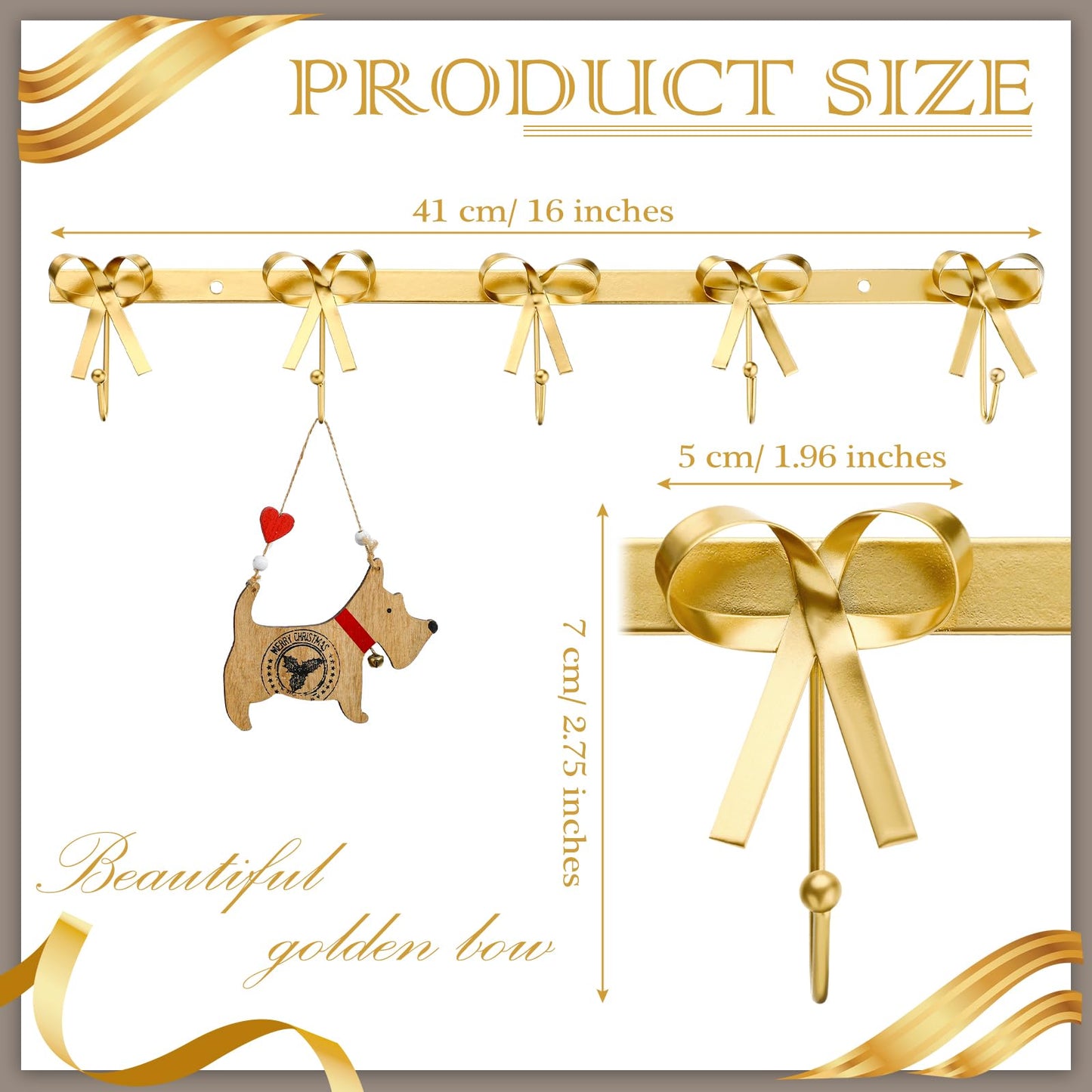 Tioncy Gold Bow Hooks Coat Rack Wall Mounted Gold Metal 5 Hook Bow Wall Decorations Nursery Bedroom Bathroom Coquette Living Room Decor for Hanging Coats Hats Towels Robes Purses Bags Keys