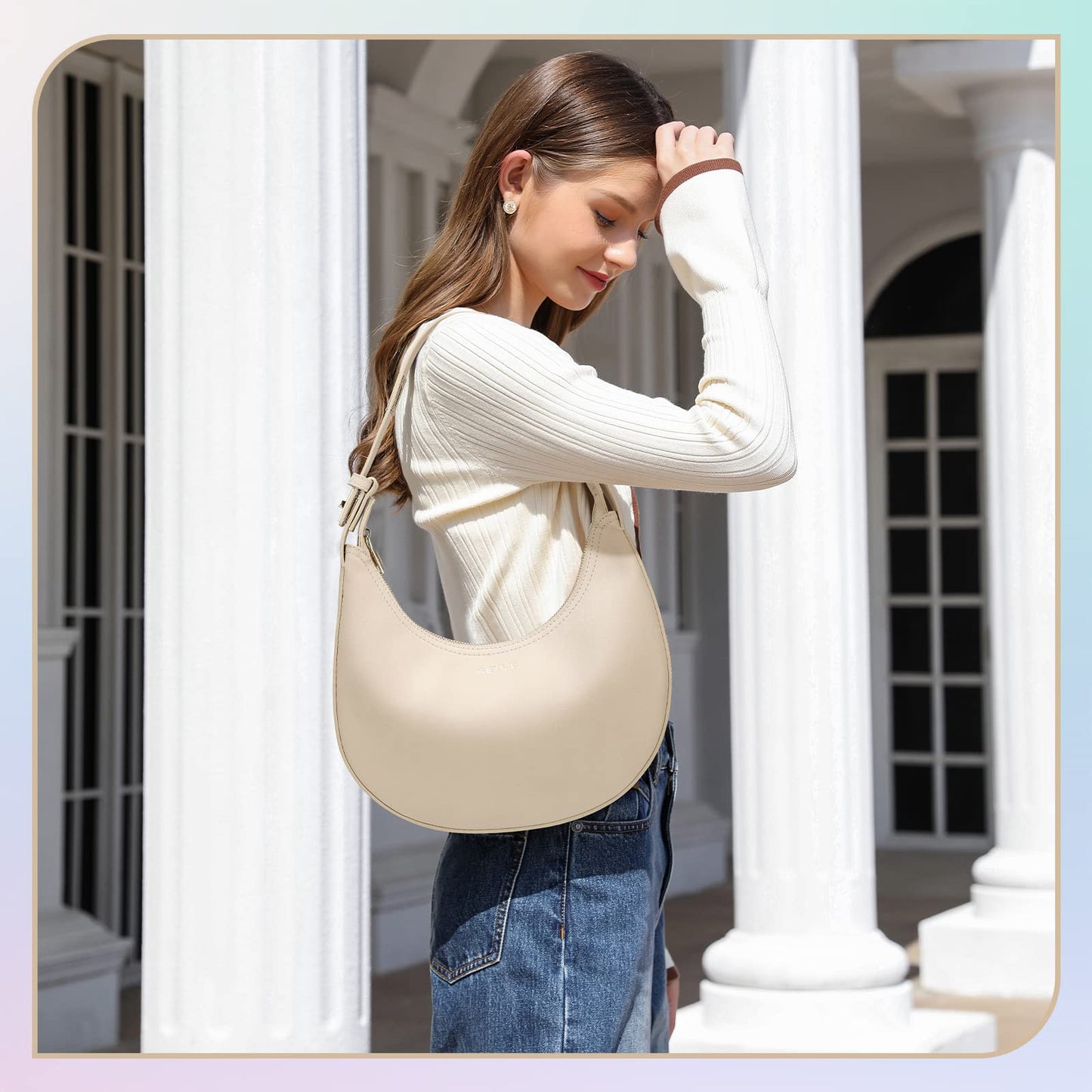 Keyli Women's Waterproof Leather Small Clutch Purse, Trendy Zipper Top Handle Bags, Mini Purses, Cute Tote Bags with Adjustable Strap, Khaki