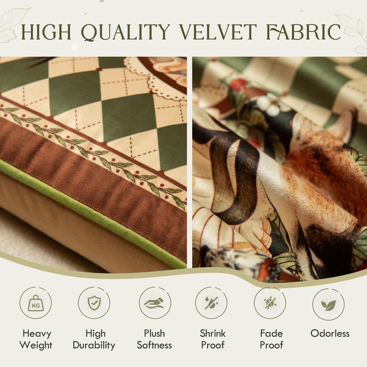Livebee Deer Checkered Pillow Cover Decorations, Velvet Euro Sham Covers Decorative Throw Pillow Covers 18x18 for Couch Sofa Bed Living Room, Deer Green