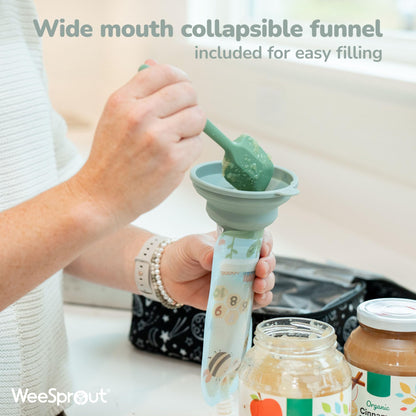 WeeSprout Double Zipper Reusable Food Pouches, Perfect for Babies & Toddlers, Freezer & Dishwasher Safe (Animals, 6 Piece Assortment)