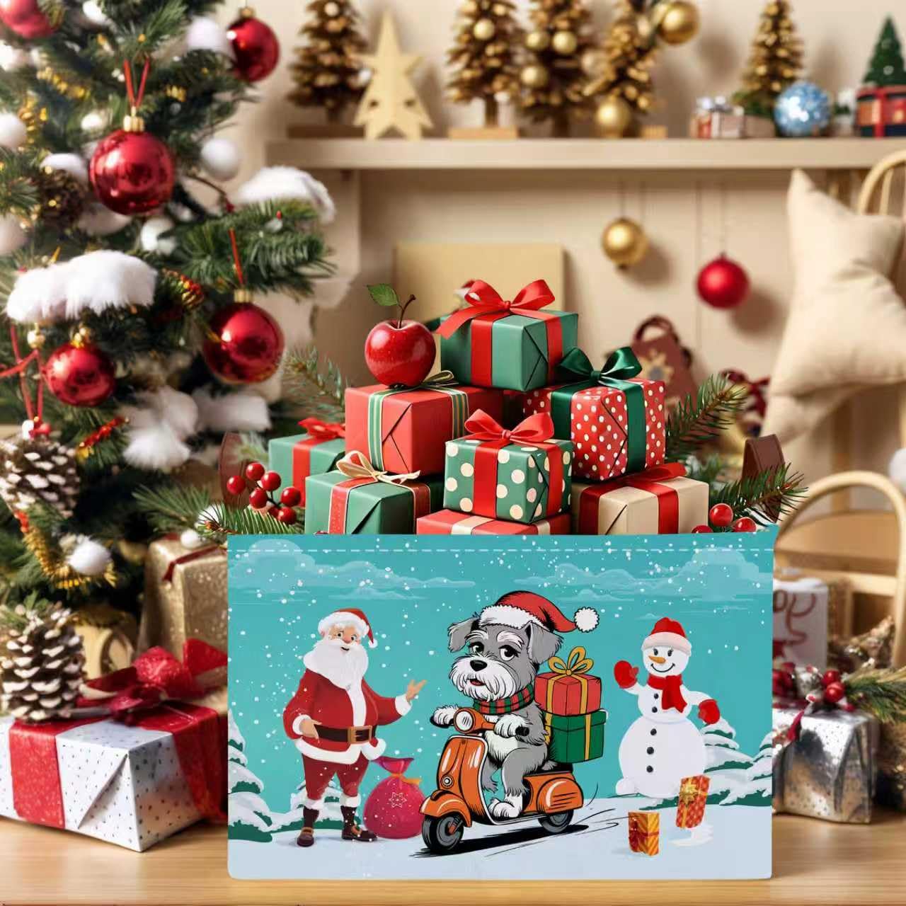 NIETEIN Large Kids Christmas Holiday Gift Empty Baskets Collapsible Families Holiday Storage Bin with Handle (Santa Claus Dog Snowflake)