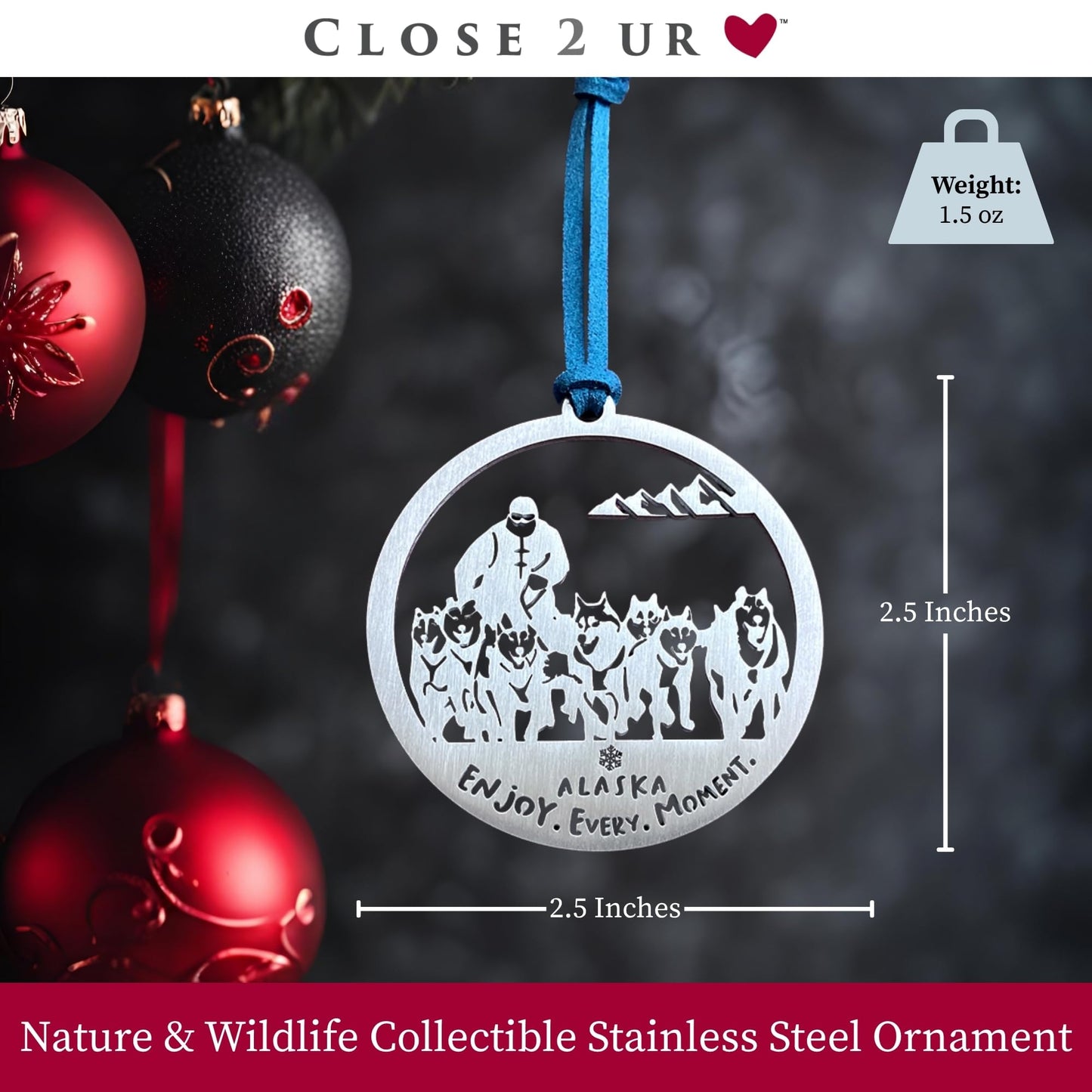 Alaska Iditarod Stainless Steel Ornament Keepsake & Collectible | Window Ornament, Hanging Decoration, Winter Sports & Travel Décor | Handcrafted, Durable & Made in USA