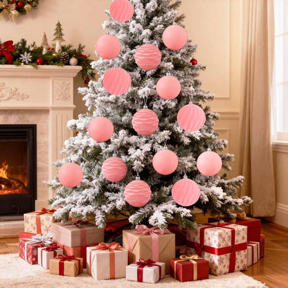 Artmag 4 PCS Large Velvet Christmas Balls Ornaments Shatterproof Hanging Set Flocked for Xmas Tree Holiday Party Decorations (Pink,4 Inch)