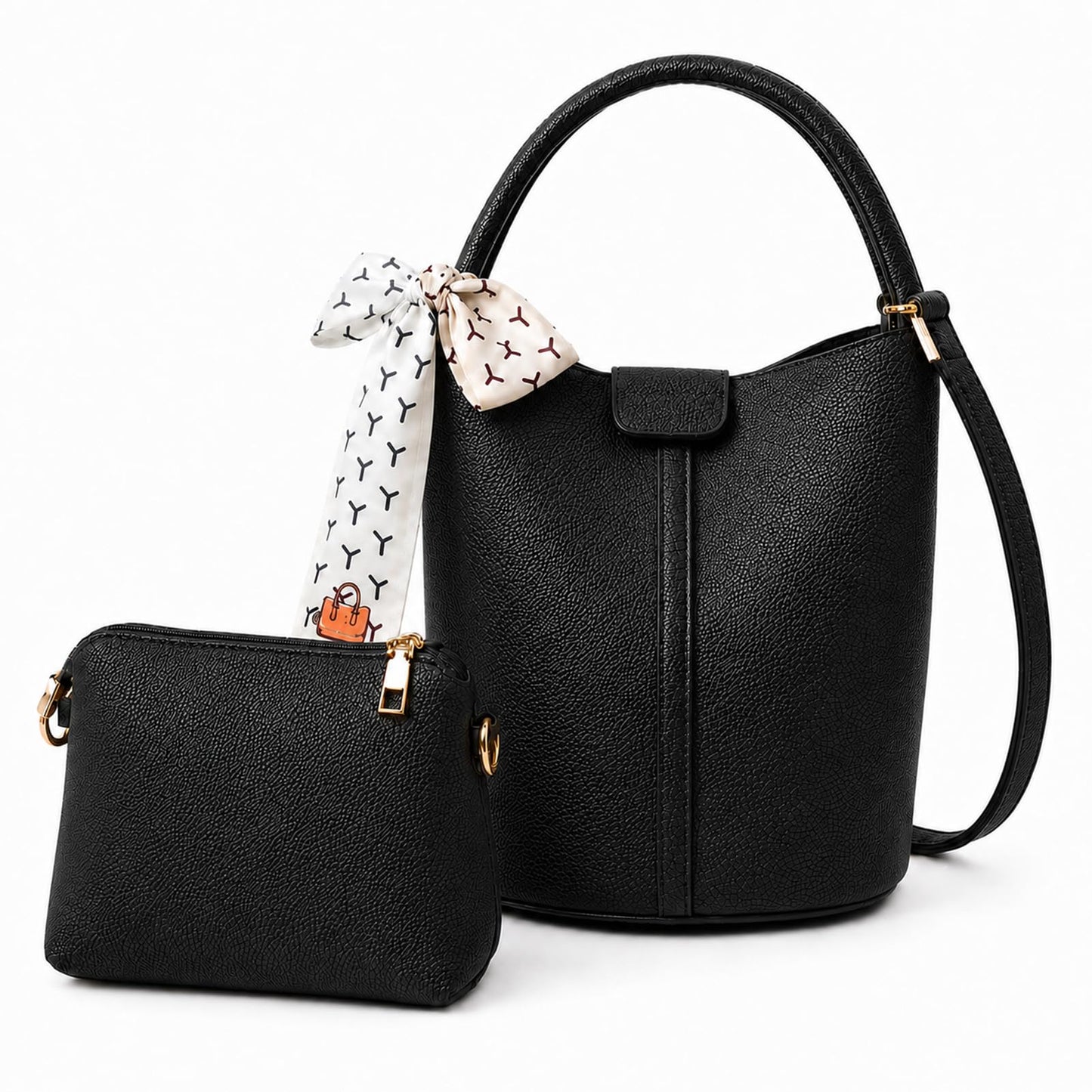 JongCen Vegan Leather Bucket Bag for Women Crossbody Bucket Purse with Removable & Adjust Shoulder Strap Fashion Bucket Handbag