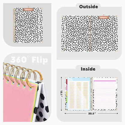 EYROZILL Clipboard with Storage, Clipboards for Letter Size, Clip Board with 5 Folders and 10 Pockets, Spiral Cute Clipboard for Office School Nursing, 8.5'' x 11'' (Dots, Letter Size)