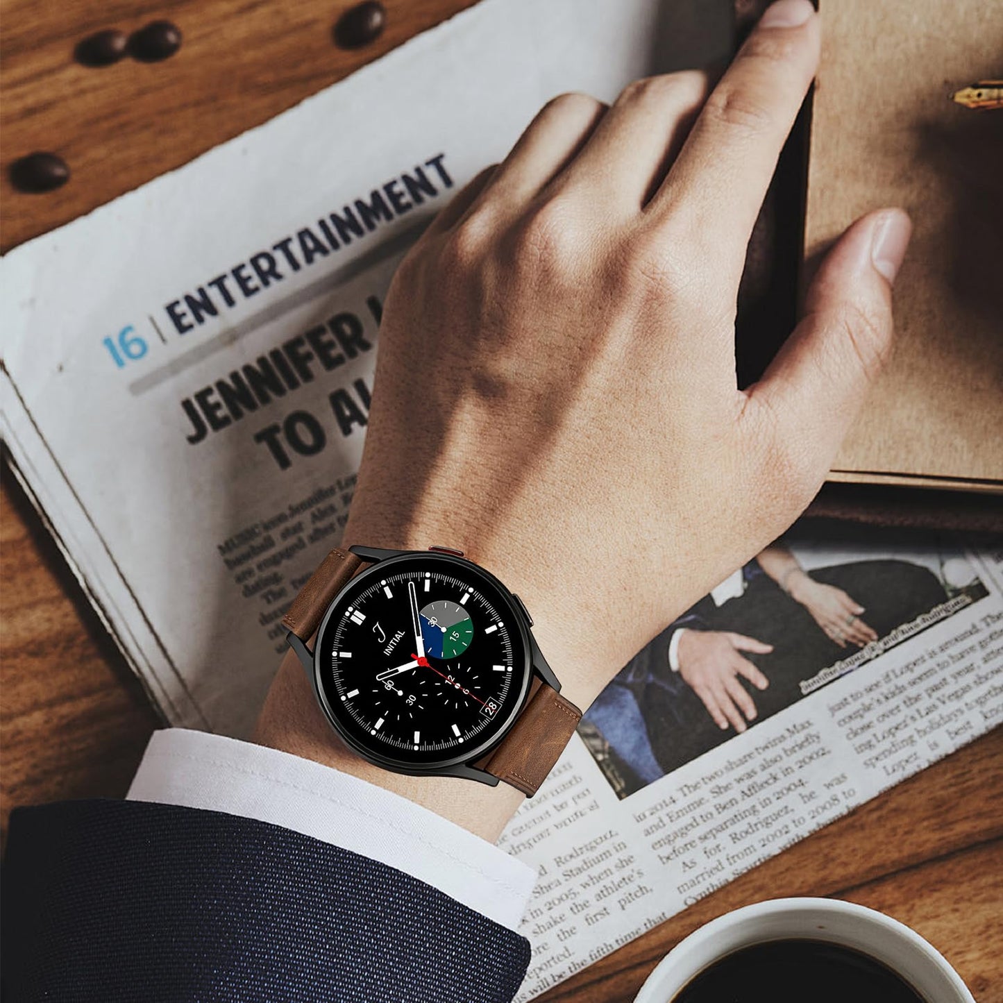 WestEagle Leather Bands for Men Compatible with Samsung Galaxy Watch 7/Watch 6 5 4 40mm 44mm/Watch 6 Classic 47mm 43mm/Galaxy Watch 5 Pro Band 45mm, 20mm Wristband Strap, Retro Walnut+Black Buckle
