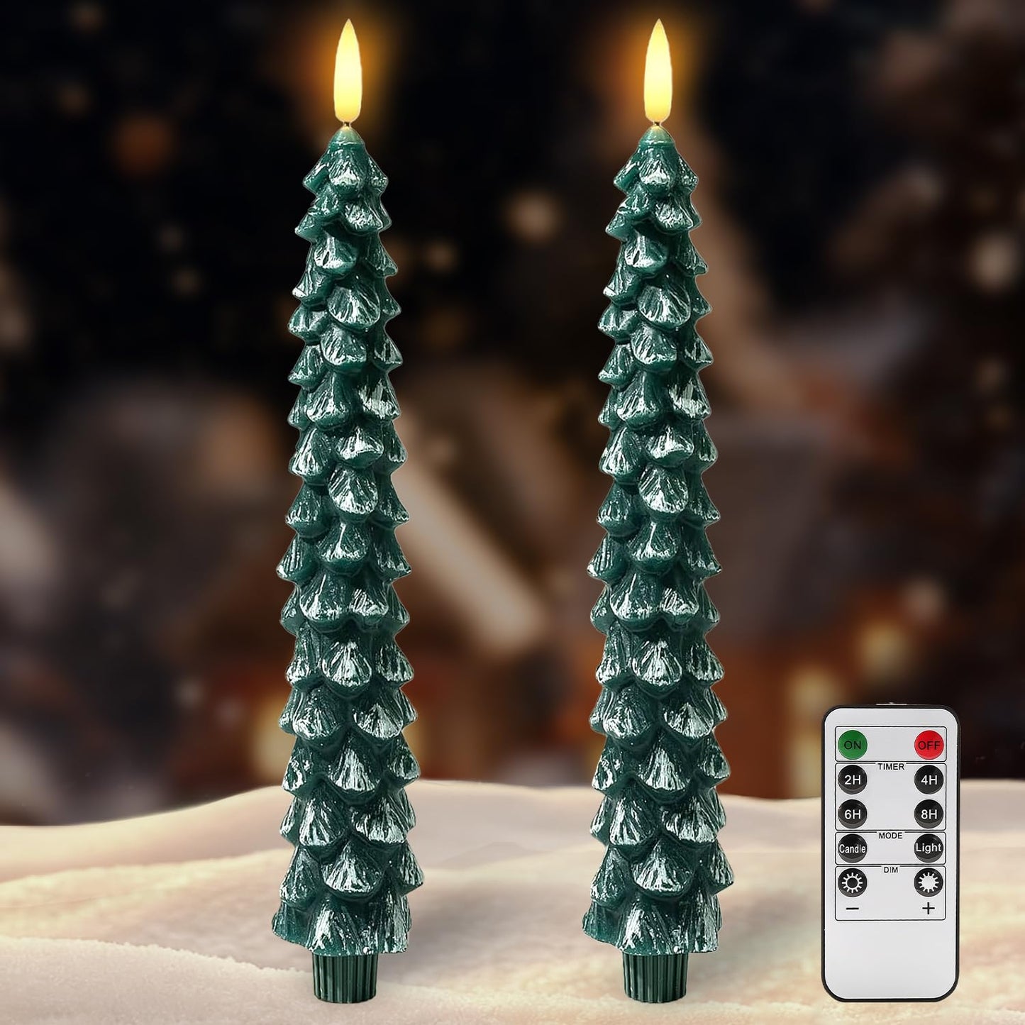 ilifemate Christmas Tree Candles Lights with Remote, Flameless LED Candles with Timer, 2 Modes & 2 Brightness, Battery Operated Christmas Decorations for Holiday Table & Mantel Decor 2 Pcs