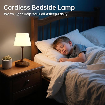 Table Lamp Cordless Lamp,Outdoor Waterproof Shower Lamps,5000mAh Rechargeble Battery Operated Lamp Dimmable Touch Desk Lamps,LED Night Light for Bathroom Patio Camping Restaurant Home(Walnut)