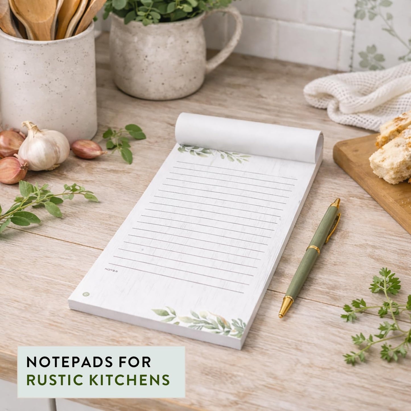 Dashleigh Farmhouse Notepad 5x8 Lined, 100 Sheets Rustic Sage Greenery Writing Pad with Tear Off Pages, Thick Paper Desk Notepad for Office and Home - To Do List Pad, Gift for Women, Kitchen Memo Pad