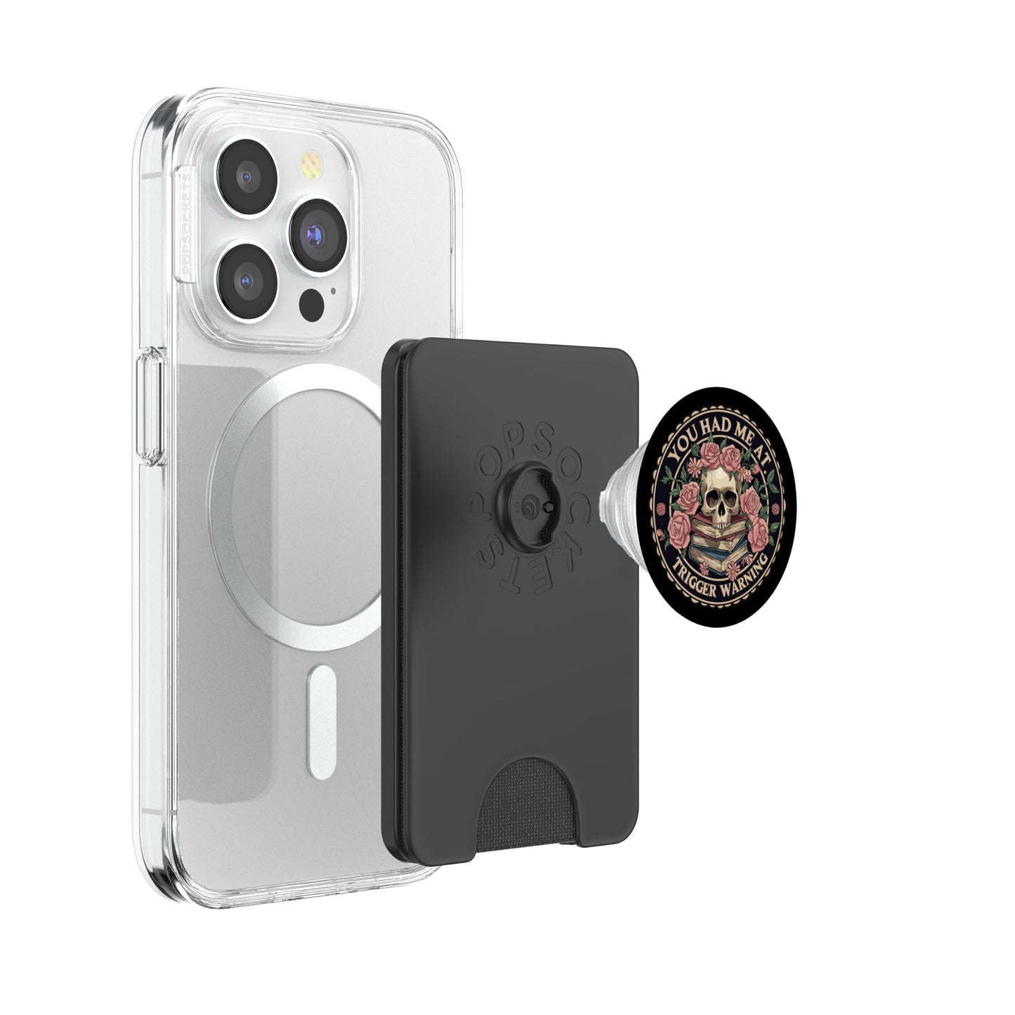 You Had Me at Trigger Warning Skeleton Book Reading Lover PopSockets PopWallet for MagSafe
