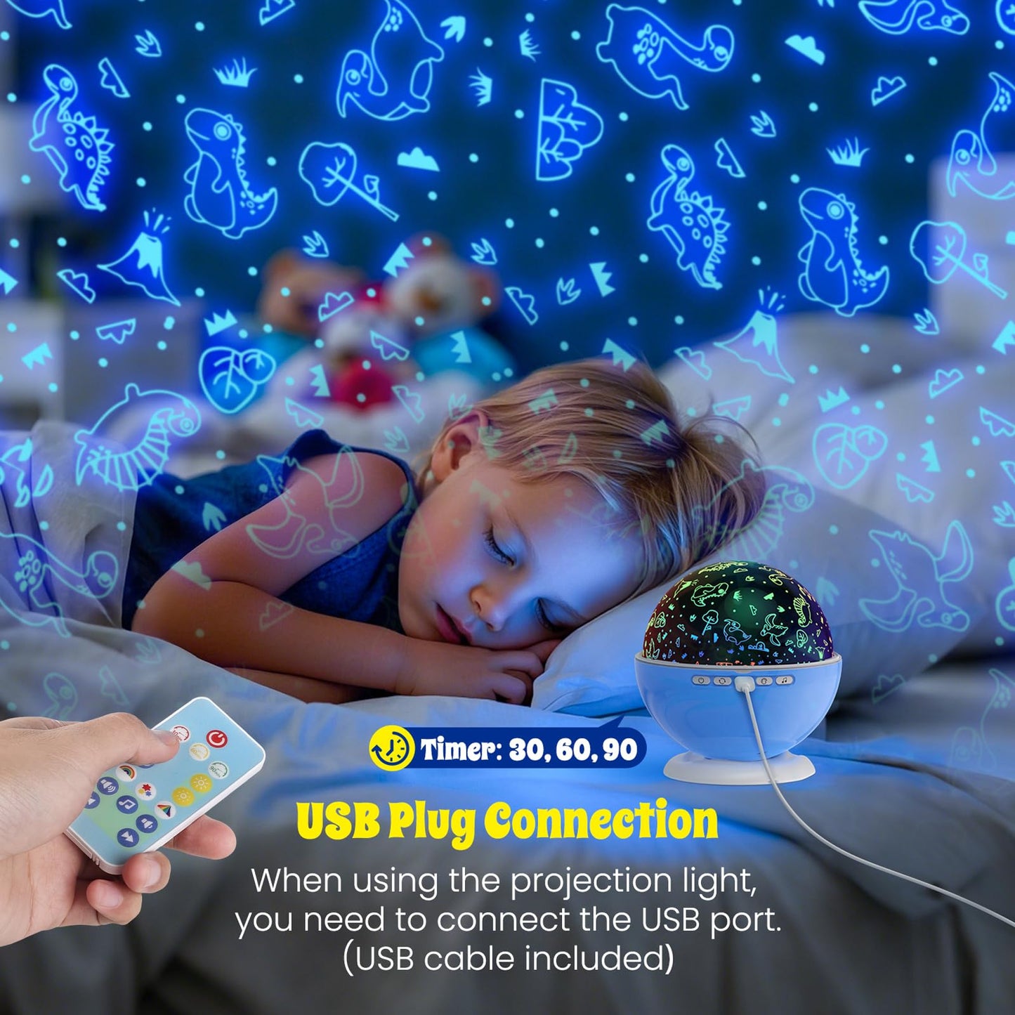 Night Light Projector,Night Light for Kids Room with Remote and Timer,360° Rotation,3 Projection Films,18 Light Modes,8 Lullaby Songs,Kids Night Lamp, Christmas Birthday Gifts for Boys Girls (Blue)