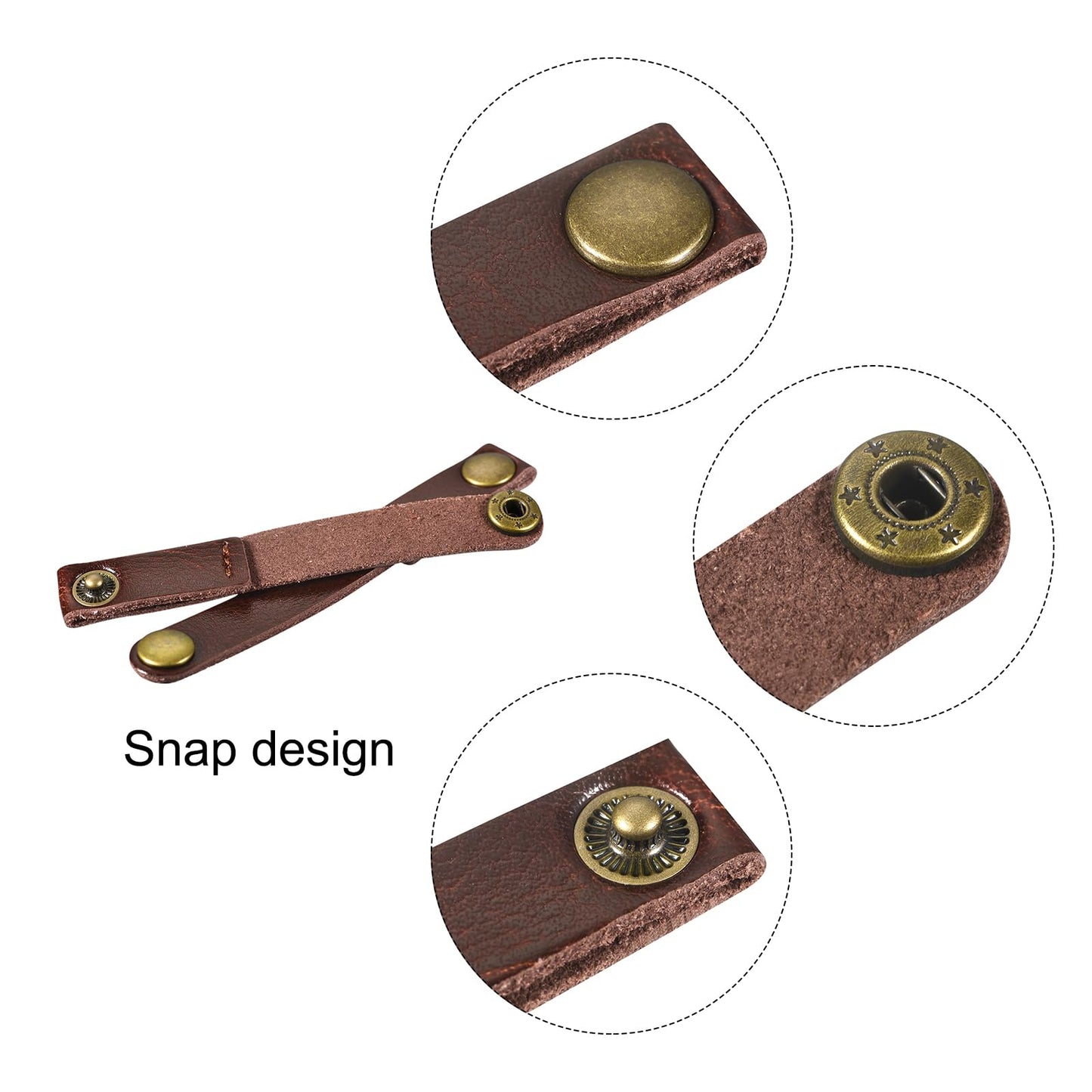 MECCANIXITY Pack of 15 Leather Cable Straps Cord Organizer 90x12mm Portable Cable Leather Clips Brown Earphone Cord Management for Cable, Wire