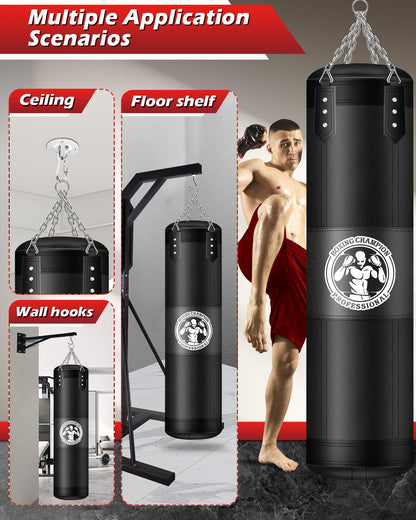 YORWHIN Hanging Punching Bag for Adults, 4FT Oxford Boxing Heavy Bag, Heavy Boxing Bag Set with Hand Wraps Chains, Kick Punching Bags for MMA Karate Kickboxing Boxing Muay Thai Training(Unfilled)