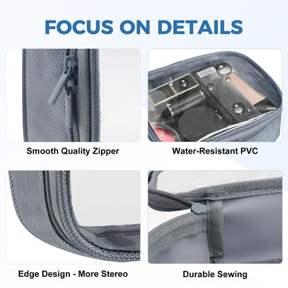 Moyad TSA Approved Clear Toiletry Bag, 2 Pack Quart Size 3-1-1 Liquids Pouch for Travel, Transparent Makeup & Cosmetic Organizer for Women Men, Grey