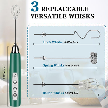 Milk Frother Handheld for Coffee, Electric Whisk 3 Speed Adjustable, Drink Mixer with Stainless 3 Whisks, Rechargeable Hand Frother Wand, Foam Maker for Latte Cappuccino Matcha Egg Silver