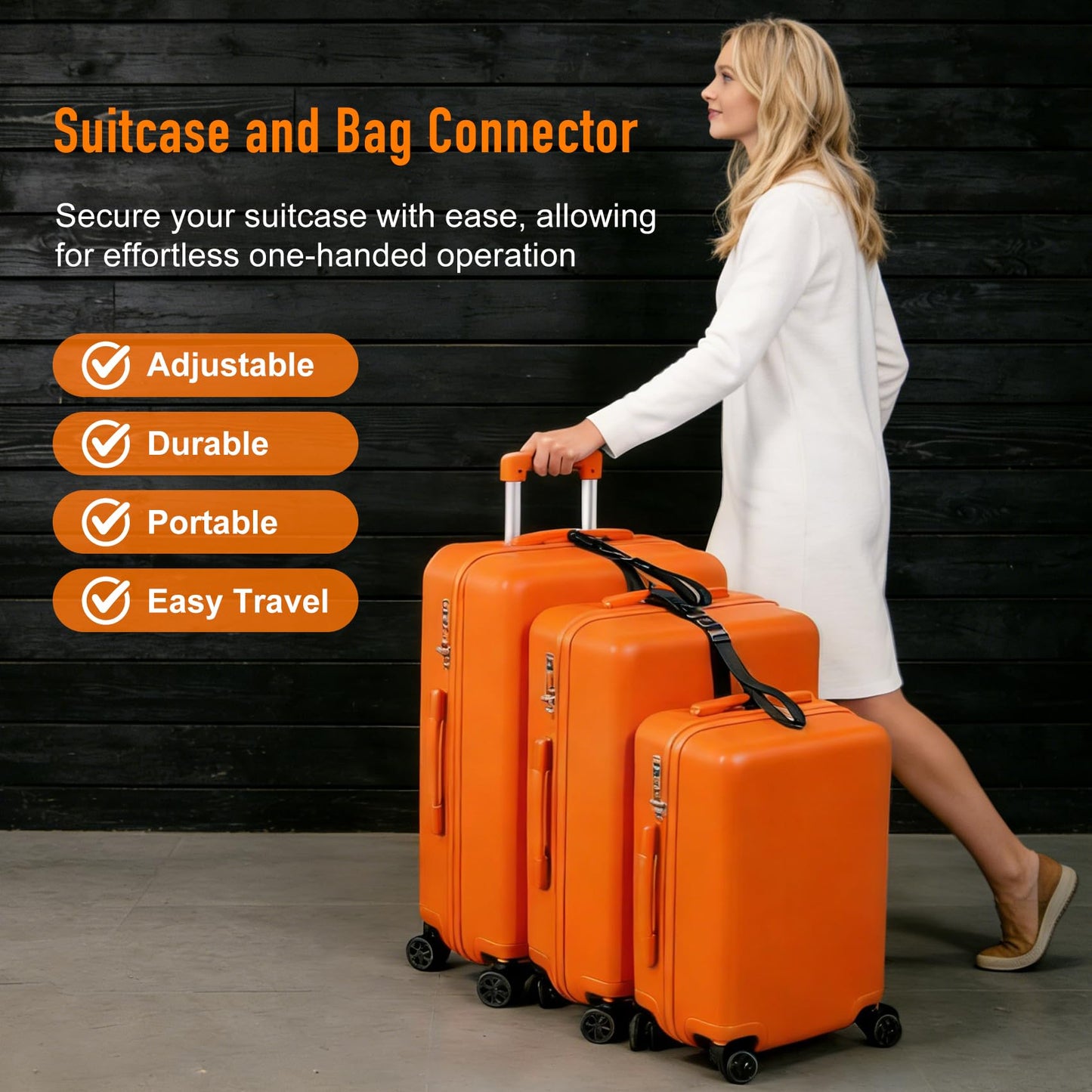 Aurosturt Luggage Straps 2-Pack, Suitcase Connector Straps to Connect 3 Luggage Bags, Heavy-Duty Nylon Webbing with Metal Buckles, Adjustable Travel Belt for Carry On or Checked Bags
