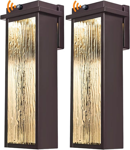 2 Packs Dusk to Dawn LED Outdoor Light 20" Extra Large , Oil Rubbed Bronze Modern Exterior Lighting Fixtures, Outside Porch Lights Wall Mount, Mid-Century Brown Wall Lantern Patio Sconce Lamp