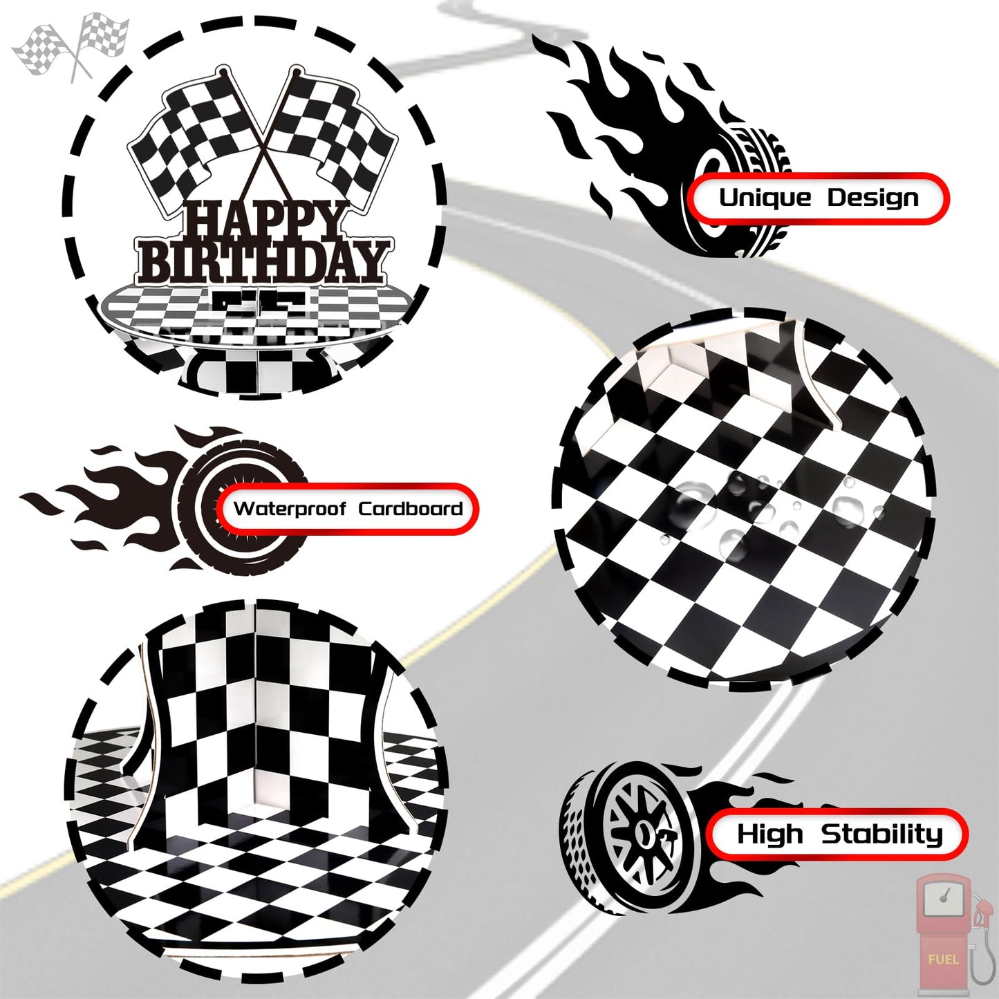 BACUTHY 2 Pack Race Car Cupcake Stands Birthday Party Supplies, Two Fast Cars Decorations Truck Theme Favors - 3 Tier Cardboard Cup Cake Holder Tower