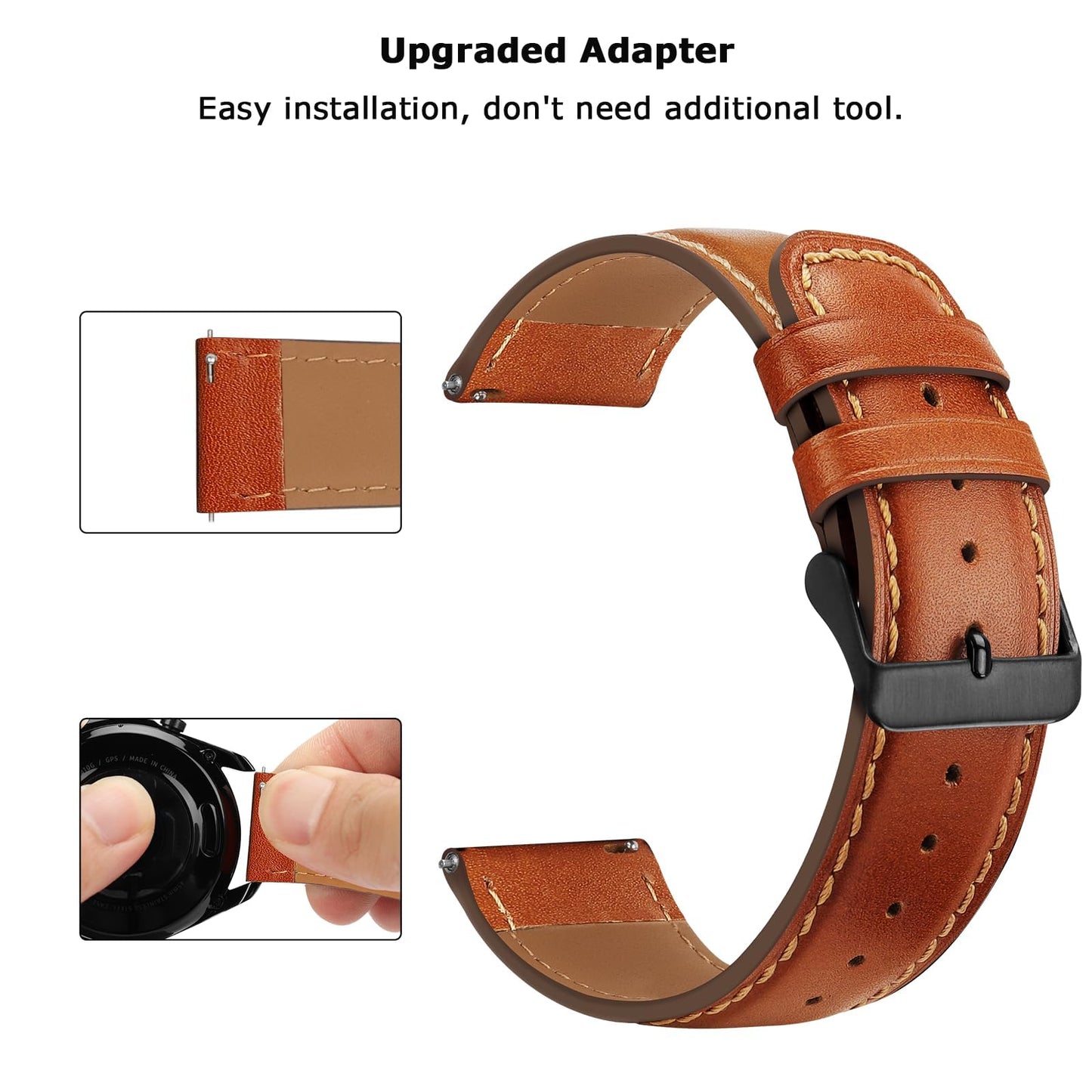 Tasikar Leather Bands Compatible with Samsung Galaxy Watch 47mm 7/6/5/4 Band/Watch 6 Classic 43mm 47mm/Watch 5 Pro Band, Genuine Leather Strap for Galaxy Watch 4 Classic/Watch 3, Classic Brown