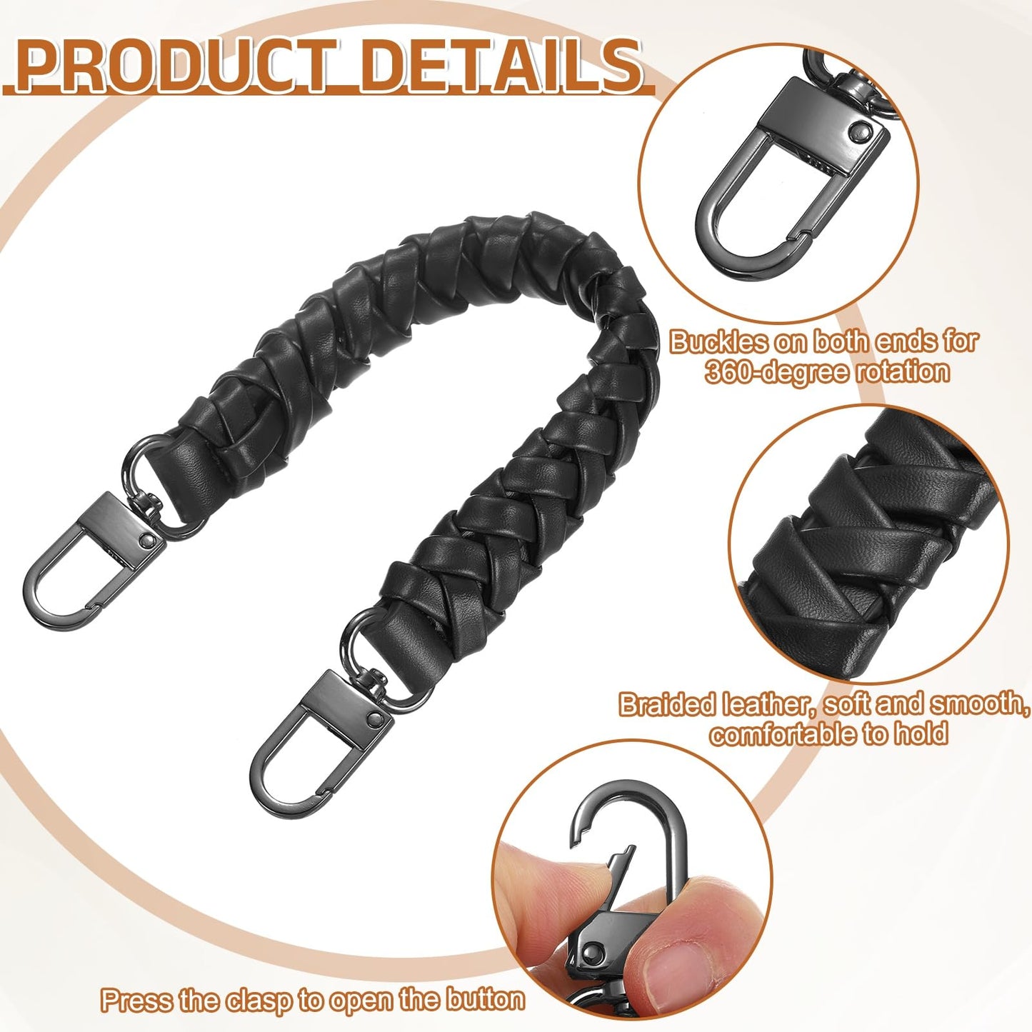 uxcell Leather Braided Purse Handle, 1Pc 31cm/12.2" Short Black Leather PU Braided Purse Strap Replacement Handle with Black Buckles for Underarm Bags, Handbags, Bucket Bags