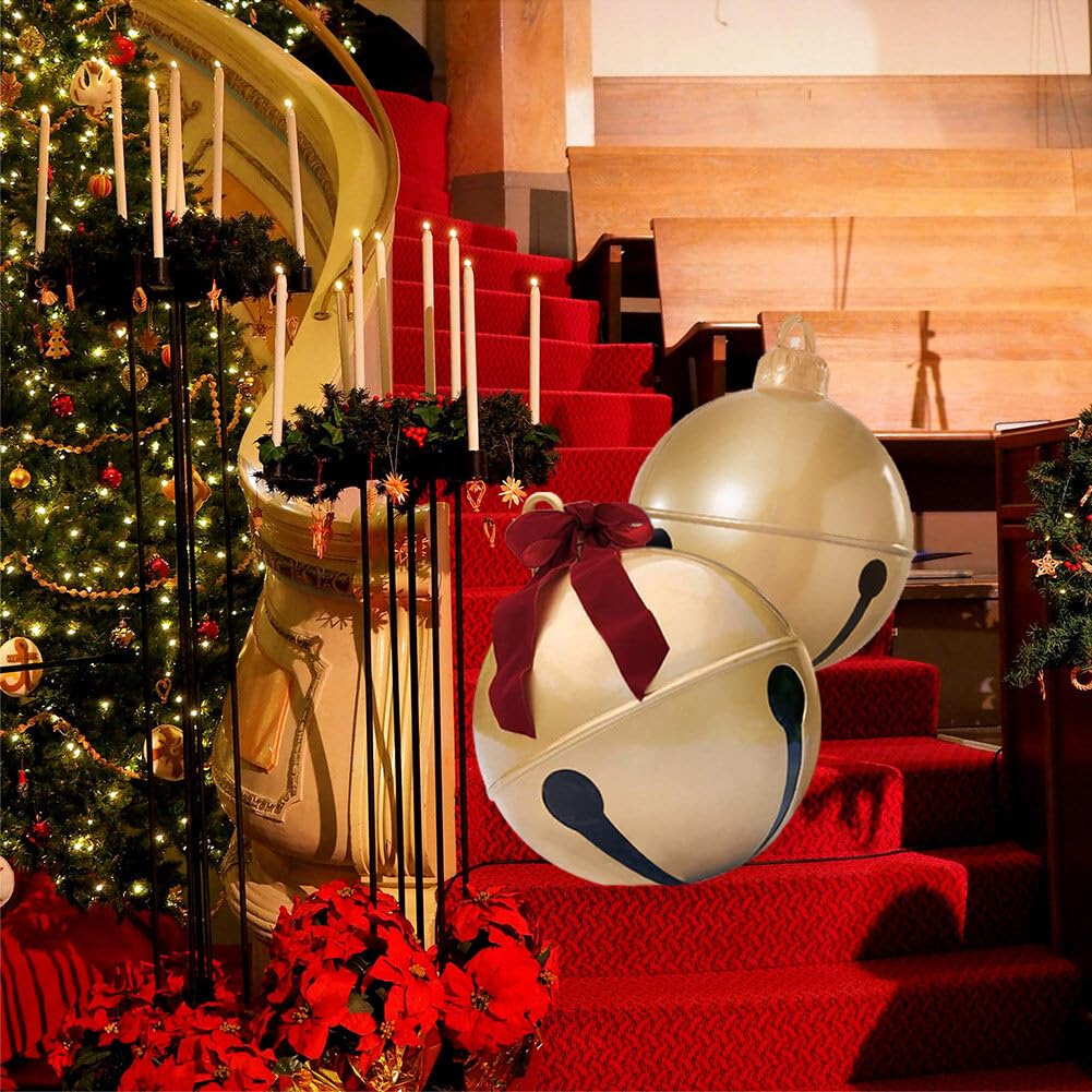 2PCS Inflatable Christmas Ball 23.6IN Giant Jingle Bell Inflatable Ball Fun Christmas Inflatable Yard Decor Xmas Balloon Pendant Outdoor Ornament for Garden Yard Patio Christmas Holiday Decor