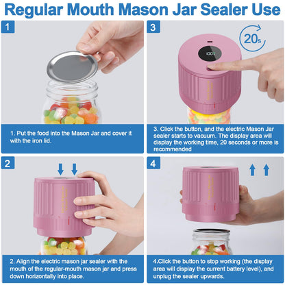 LOVE MOMENT Electric Mason Jar Vacuum Sealer Kit - Pink