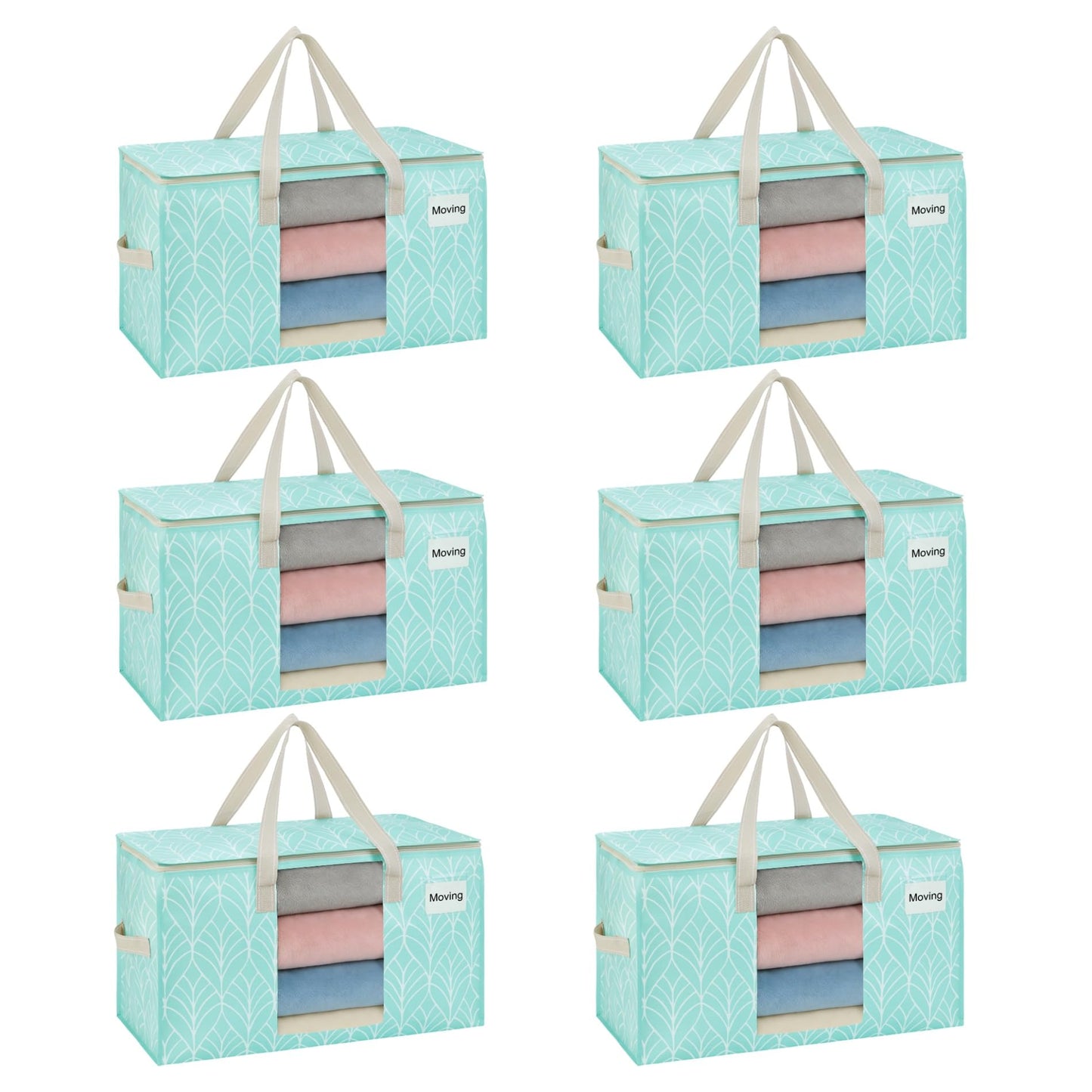 VENO 6 Pack Heavy Duty Moving Bags, Clothes and Comforter Storage Bags with Clear Window, College Dorm Essentials Packing Supplies, Foldable Boxes Alternative (Evergreen, 6 Pack)