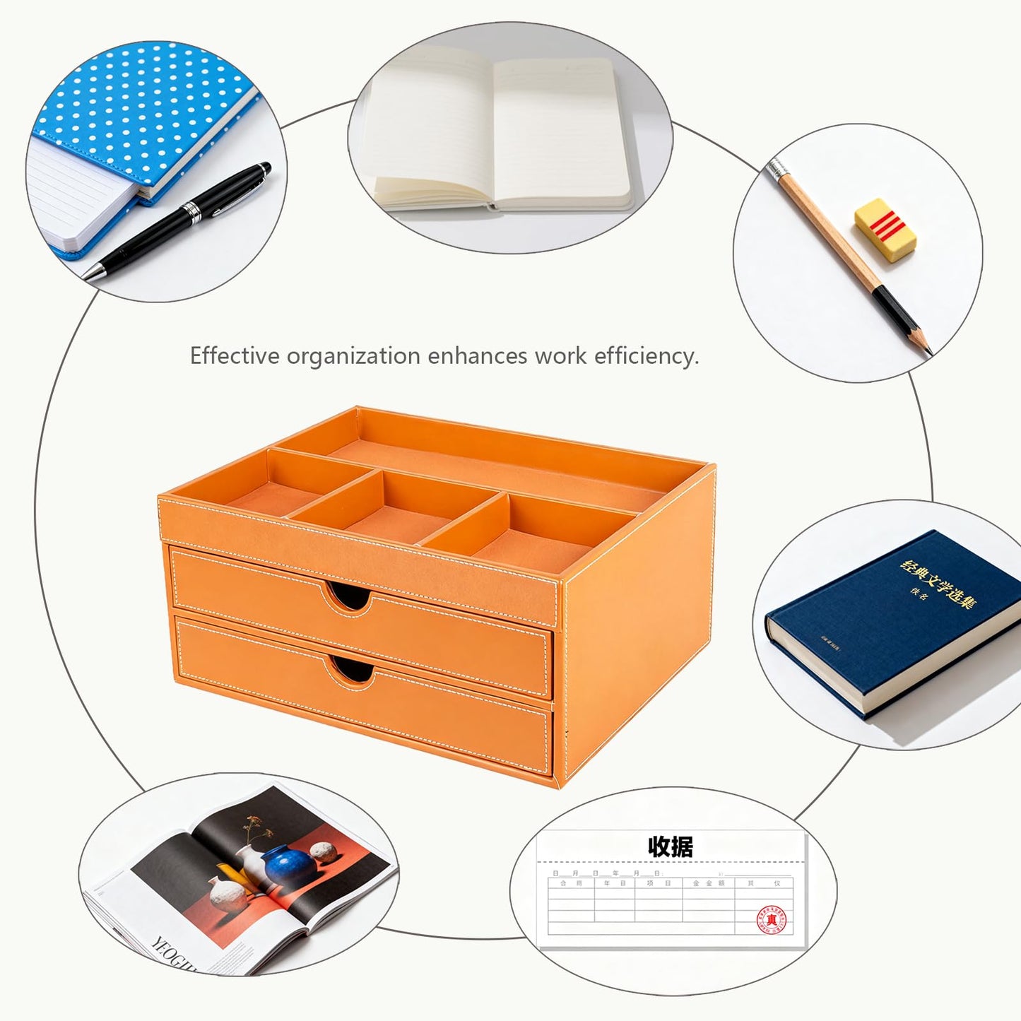 SYRWDXTX Household Multifunctional Desktop Storage Cabinet, Drawers and Four Separate Organizers, Watch box Four divider Storage Box on the Bedside Table in the Room (brown)