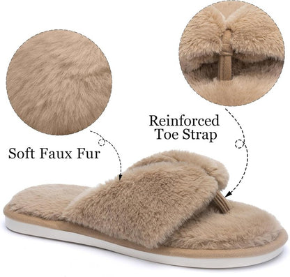 Fluffy House Slippers for Women - Open Toe Memory Foam Slides | Soft Indoor/Outdoor Flip Flops