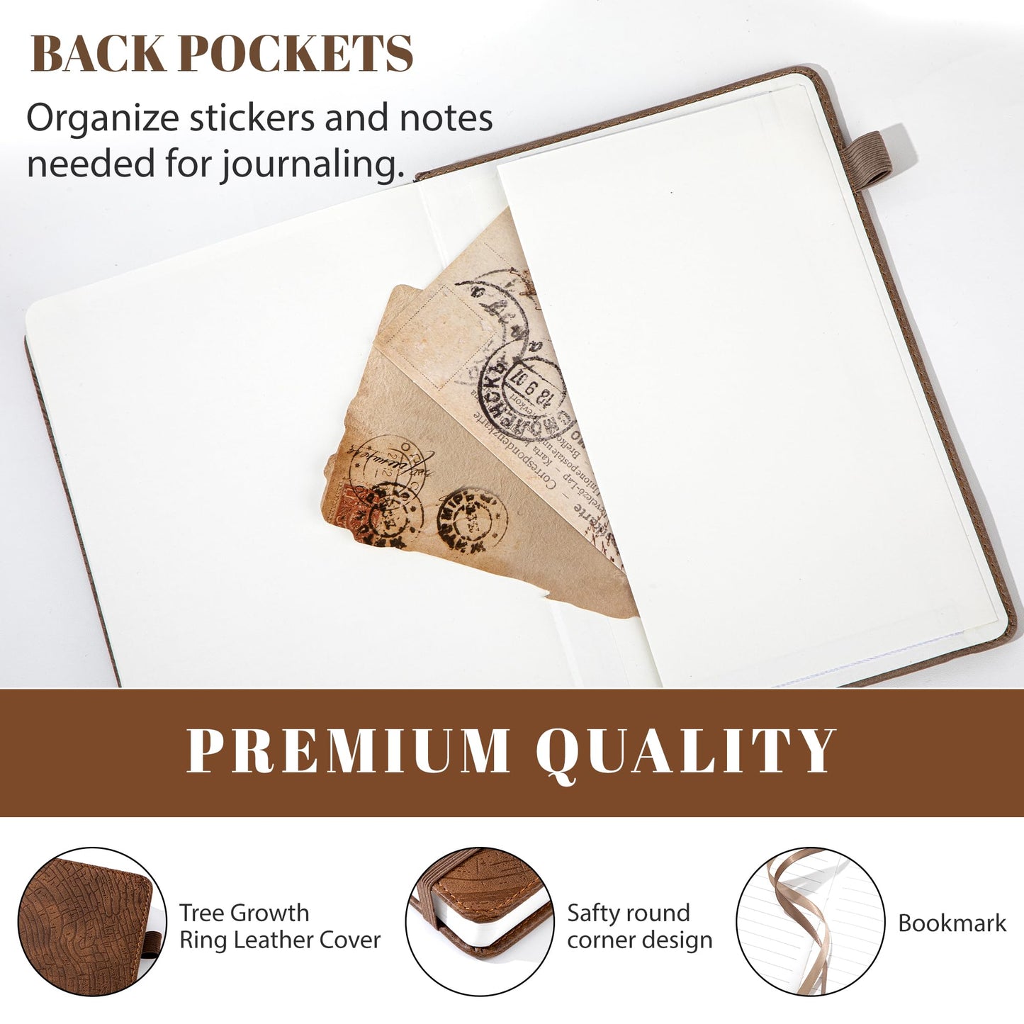 CAGIE Lined Journal for Men Women, Tree Growth Ring Leather Bound Journal Notebook, 256 Pages 100 GSM Journals for Writing, A5 Hardcover Journaling Notebooks for Work, Note Taking