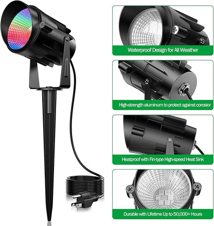 Christmas Halloween Spotlight Outdoor RGB Spot Lights, 12W Color Changing Landscape Lights for Yard Patio Garden Pathway Decor 120V Waterproof Landscape Spotlights with Remote(4 Pack)