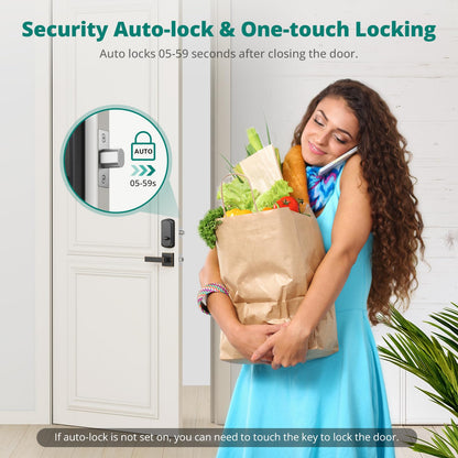 Keyless Entry Door Lock with Handle Set - Fingerprint Door Locks, Electronic Keypad Deadbolt, Smart Locks for Front Door, Auto-Lock & One Touch Locking, Easy Installation - Satin Nickel