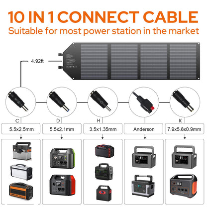 EnginStar 100W Foldable Solar Panel Charger with 18V DC Outlet for Portable Power Stations Jackery/Rockpals/Flashfish, Portable Solar Generator with USB-A USB-C QC 3.0 for Outdoor Camping Van RV Trip